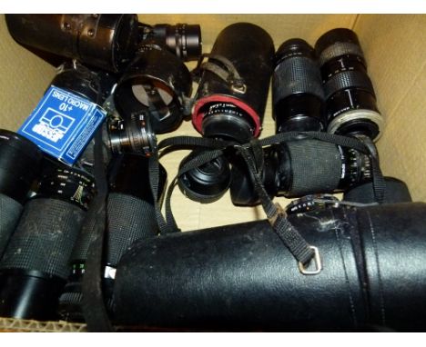 MIXED CAMERA LENSES. Box of mixed camera lenses 