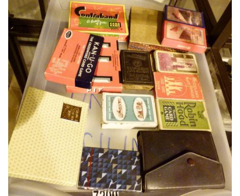 CARD GAMES. Tray of playing cards and card games