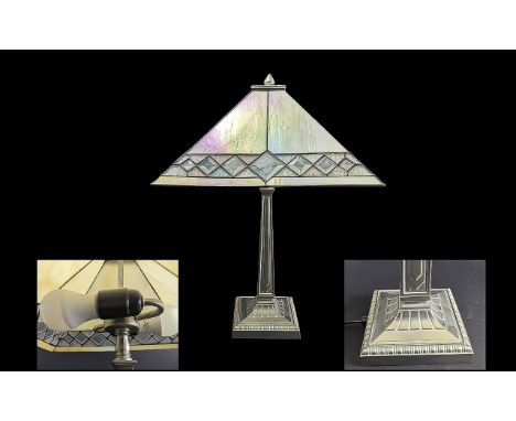 Table Lamp with Cadiz shell shade and diamond decoration, raised on column base, overall height approx. 25''.
