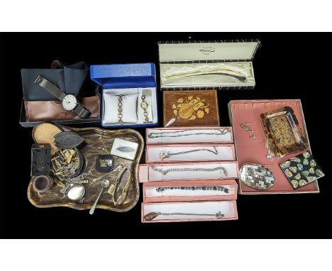 A Box of Mixed Collectables to include cufflinks, pin trays, Rotary Wrist Watch and bracelet set, a small amount of silver je