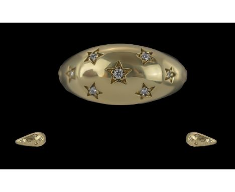 14ct Gold and Diamond Dress Ring - 14ct Gold Lovely Bevelled Design, Set With Diamonds In Star Shaped settings. Ring Size (K)