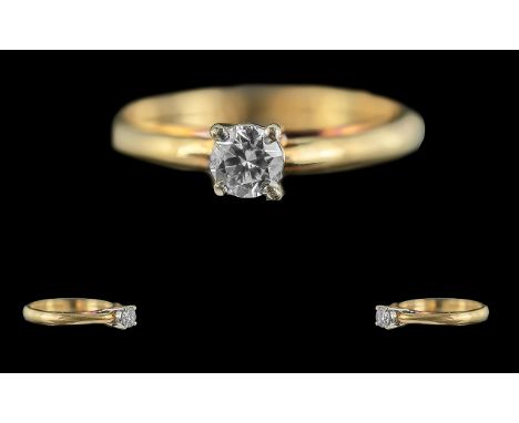 18ct Gold Pleasing Quality Single Stone Diamond Set Ring. Marked 18ct to Shank. The Round Modern Brilliant Cut Diamonds of Go