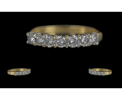 Ladies 18ct Gold Pleasing Quality 7 Stone Diamond Set Ring. Full Hallmark to Interior of Shank. The 7 Well Matched Round Diam