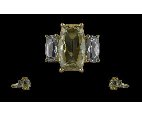 Ladies - Attractive 9ct Gold Citrine and Aquamarine Set Ring. Full Hallmark to Interior of Shank. The Pale Rectangular Shaped