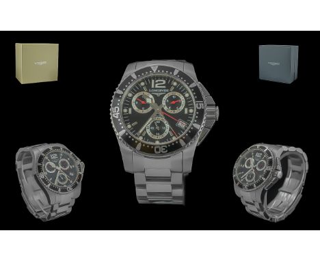 Longines Hydro Conquest 300 Gents Stainless Steel Chronograph Quartz Wrist Watch with Rotating Bezel, Water Proof 1000 Feet -