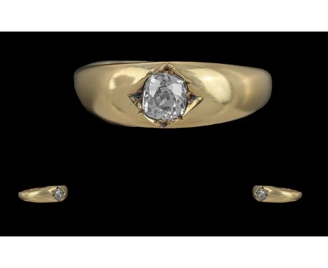 Edwardian Period 1901 - 1910 18ct Gold Cushion Cut Single Stone Diamond Ring, not marked but tests 18ct, the cushion cut diam