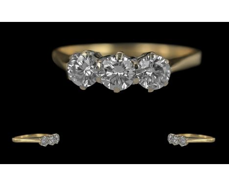 Ladies 18ct Gold Pleasing Quality 3 Stone Diamond Set Ring. Marked 750 - 18ct to Interior of Shank. The 3 Well Matched Round 