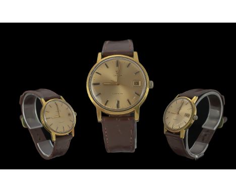 Omega - Geneve Automatic Gents Gold on Steel Cased Wrist Watch. Features Just / Date Display Window, Champagne Dial, Seconds 