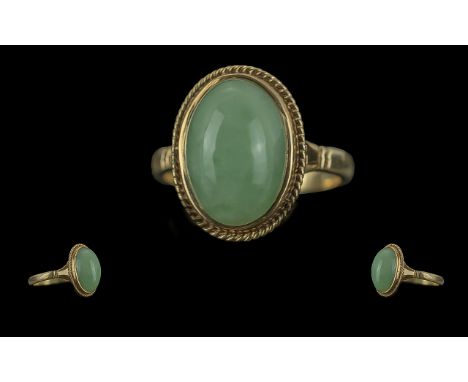 Ladies Attractive 9ct Gold Jade Stone Set Ring, of Pleasing Setting. Full Hallmark to Shank. Ring Size N - O. Weight 4,4 gram