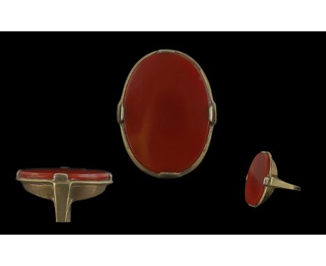 Ladies or Gents Large and Impressive 18ct Gold Single Chalcedony Carnelian Stone Set Ring, marked 18ct to interior of shank; 