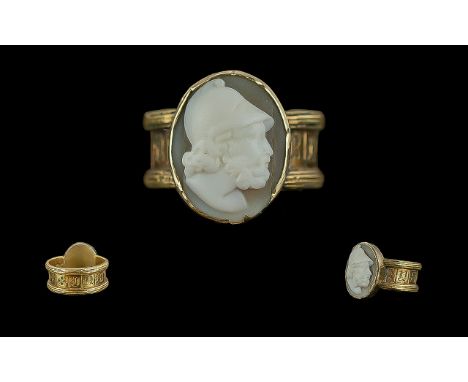 William IV 18ct Gold Mourning Ring, with attached cameo to centre.  Hallmark Birmingham 1834.  Reads to interior of ring 'Mar