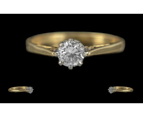 Ladies 18ct Gold Single Stone Diamond Set Ring. Full Hallmark to Interior of Shank. The Round Brilliant Cut Diamond of Good C