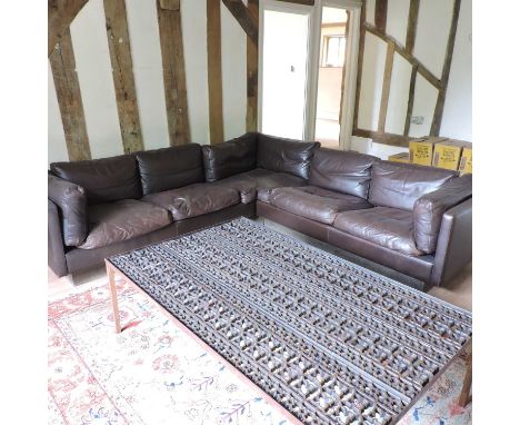 A late 20th century Danish George Thams brown leather upholstered corner sofa248 x 225 x 81d x 65h cm