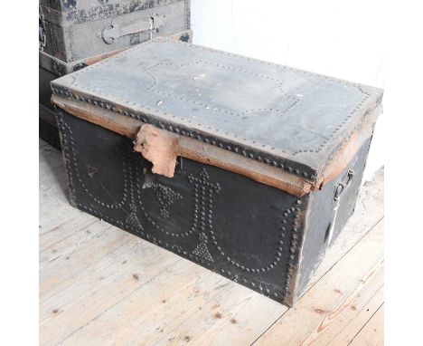 A 19th century black brass studded trunk, with a hinged lid, 73cm. Provenance: Hesketh estate, Sothebys