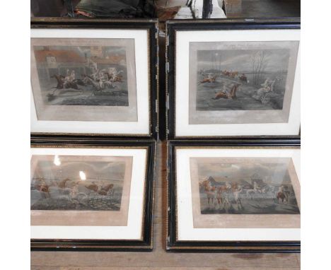 After Henry Alken, a set of four engravings of The First steeplechase on Record, Preparing to start, Whoop and away, Accompli