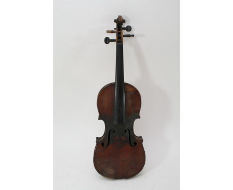 A late 19th century unlabelled violin, stamped 'Dulce' below button
