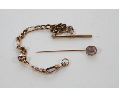 A gold watch fob chain, broken, and a gold stick pin