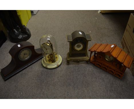 Four mantle clocks including a German skeleton clock