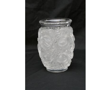A Lalique bagatelle of love birds vase in frosted and clear glass.