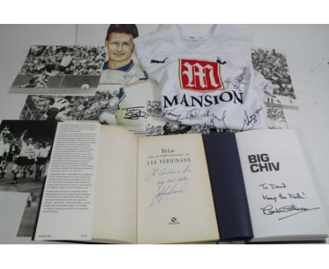 A Collection of Tottenham Hotspur items including a 125th Anniversary shirt signed by Hoddle,Ardiles,Villa,Roberts,Anderton,H