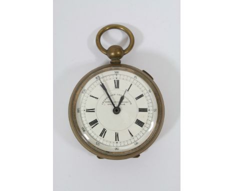 A brass cased chronograph pocket  watch, Swiss made