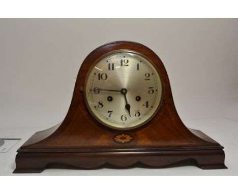 An Edwardian inlaid mahogany mantel clock 
