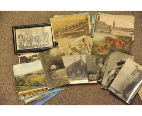 A collection of old postcards including some military and vintage photograph nude study's