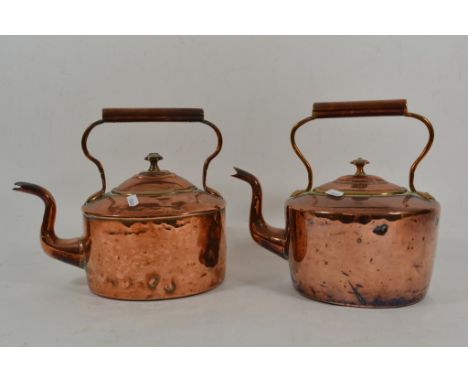 Two copper kettles, a bugle and brass odds