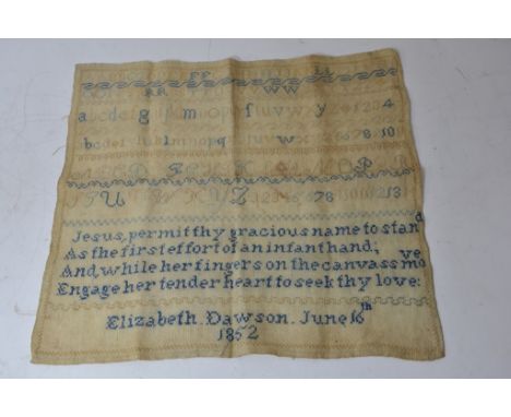 An 1852 unframed sampler by Elizabeth Dawson , dated June 16th 1852