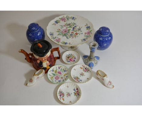 A collection of ceramic items to include a pair of blue and white ginger jars, Aynsley comport, toby jug etc.