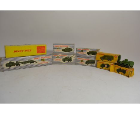 A collection of Dinky toy army vehicles, mostly boxed, comprising the following numbers; 677, 697, 622, 651, 689, 661, 626, 6