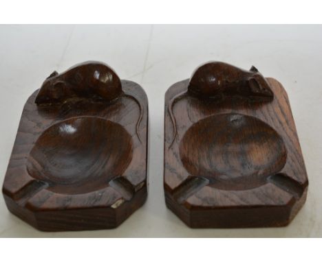 A pair of oak Robert Thompson 'Mouseman' ashtrays