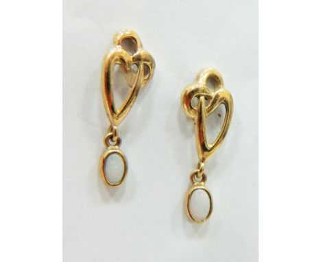 Pair of 9ct Gold Opal Set Drop Earrings. Each approx 25mm.  Total weight 2.2g