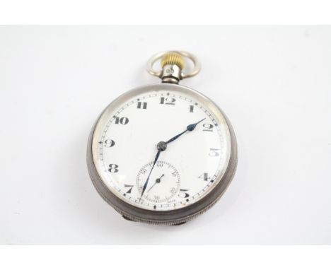 STERLING SILVER Gents Vintage Open Face POCKET WATCH Hand-Wind WORKING - Tested For Time Inc. White Enamel Dial, Black Painte