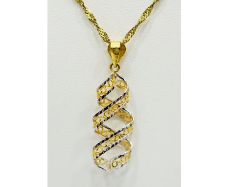9ct Yellow &amp; White Gold Helix Twist pendant set on a 9ct 20 inch Chain.  Total weight 3.1g