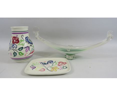 2 pieces of Poole pottery and a Murano glass gondola (Gondola has some rough manufacturing edges.)