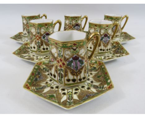 Set of 6 art nouveau pattern Noritake coffee cups and saucers. (one saucer has a small chip see pics)