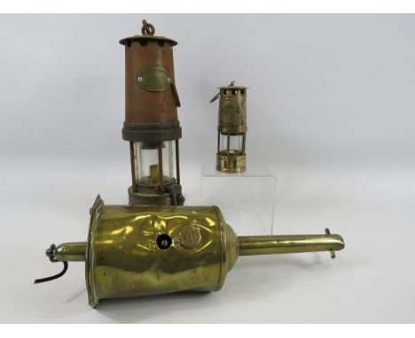 Patterson miners lamp, mini miner lamp and vintage bottle jack.