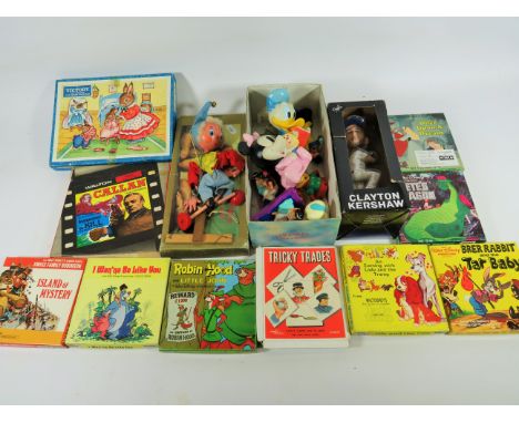 Good Mixed lot to include selection of vintage 8mm reels of Disney etc plus pelham puppet, jigsaw and Baseball figure boxed. 
