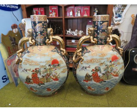 2 Very Large Japanese Satsuma moon flask vases 37" tall. Collection or Courier only!