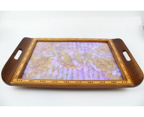 Vintage Wooden Tray / Wall Piece w/ Butterfly Wing Design Item is in vintage condition Sold as ornamental Signs of age &amp; 