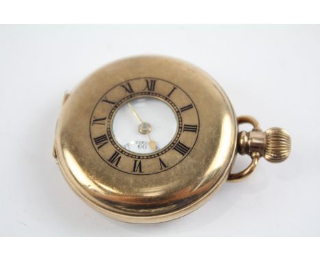 Vintage Gents Rolled Gold Half Hunter POCKET WATCH Hand-Wind WORKING - Tested For Time Inc. Features Such As White Enamel Dia