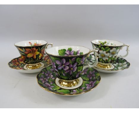 3 Royal Albert provincial flowers cups and saucers.