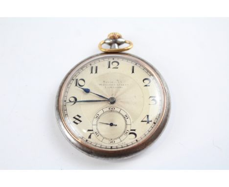 Art Deco Style Vintage Gents Open Face Slimline POCKET WATCH Hand-Wind WORKING - Tested For Time Retailer: Russel's Ltd 18 Ch