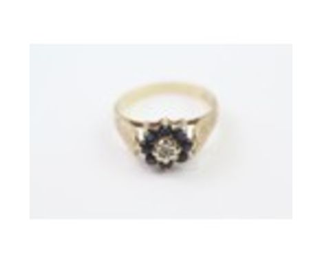 9ct Gold Diamond &amp; Sapphire Floral Cluster Ring (2.7g) 2011826 PA421