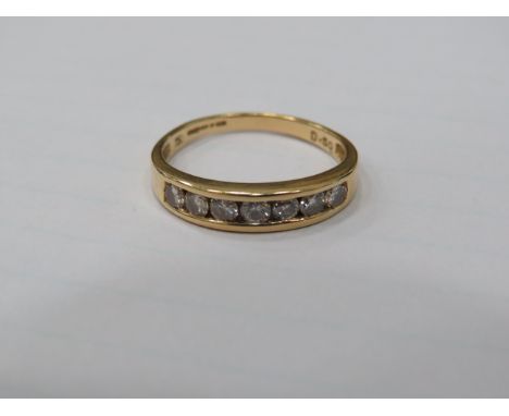 18ct Yellow Gold Ring set with Seven Diamonds of approx 0.07pts each. Finger size 'P' 2.9g