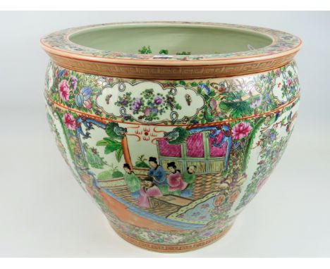 Large Chinese Goldfish Bowl which measures 16 inches tall and 20 inches in diameter. Very heavy. We would be reluctant to pos