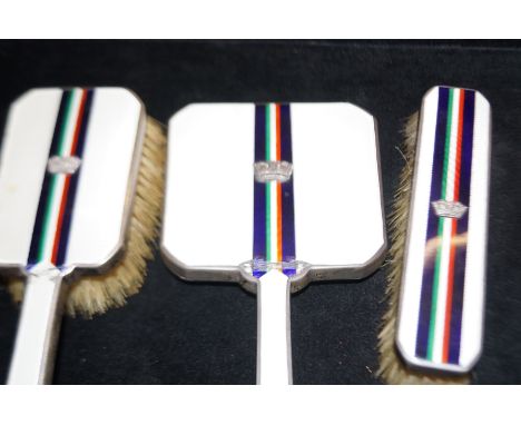 Enamel, silver mirror &amp; brush set possibly military, some enamel damage (See photograph) 1930's?