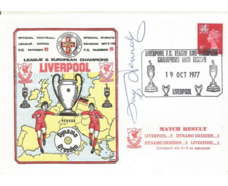 LIVERPOOL V DYNAMO DRESDEN 1977 DAWN FIRST DAY COVER SIGNED BY RAY KENNEDY. Good condition .  All autographs come with a Cert