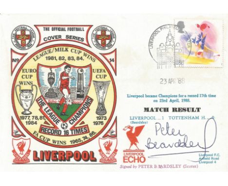 LIVERPOOL V TOTTENHAM 1988 DAWN FIRST DAY COVER SIGNED BY PETER BEARDSLEY. Good condition .  All autographs come with a Certi
